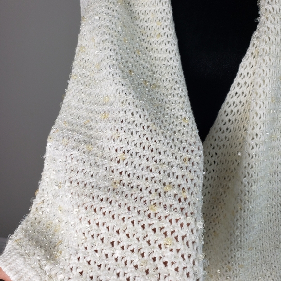 ROMEO & Juliet Crochet open front Cardigan Embroidered Glass Beads White M - Picture 5 of 8